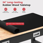 Workbench for Garage with Drawers 48 x 24 Inch Rubberwood Tabletop Work Table with Pegboard, Power Outlets Adjustable Height Work Bench for Woodworking Shop, Home, Office