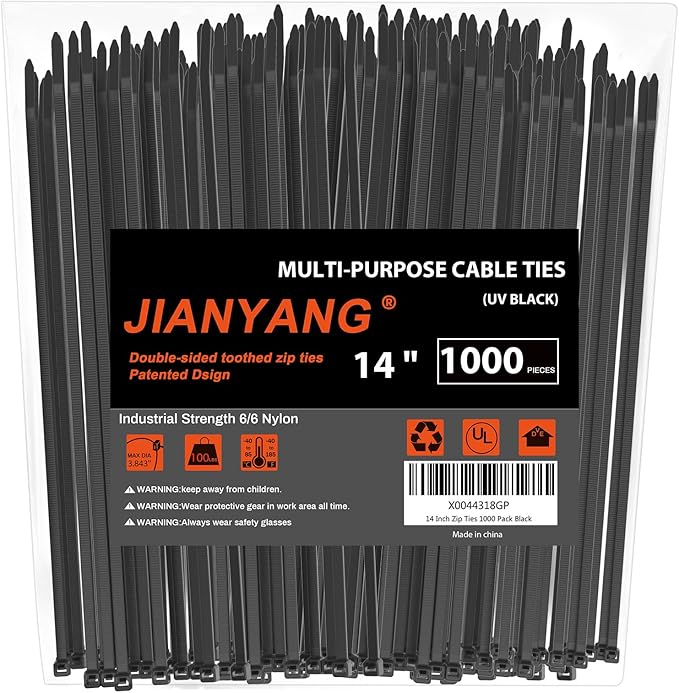 14 Inch Zip Ties Double Sided Toothed (Bulk 1000 Pack),100 LBS Tensile Strength Heavy Duty Cable Wire Ties With Self-Locking Adjustable More Durable Nylon Tie Wraps for Indoor Outdoor