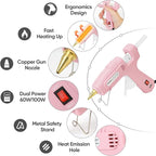 ROMECH Full Size Hot Glue Gun with 60/100W Dual Power and 21 Hot Glue Sticks (7/16"), Fast Preheating Heavy Duty Industrial Gluegun with Storage Case for Crafting, DIY and Repairs (Pink)