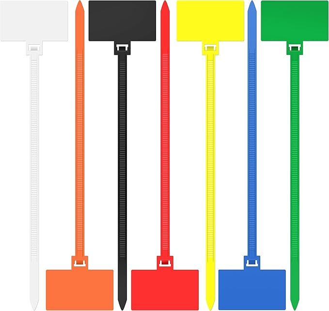 Cable Zip Tie with Tag,Wire Zip Ties with Label,200 Pcs 8 inch Plastic Nylon Cable Ties,Multi Color Self-Locking Write on Tie Wraps