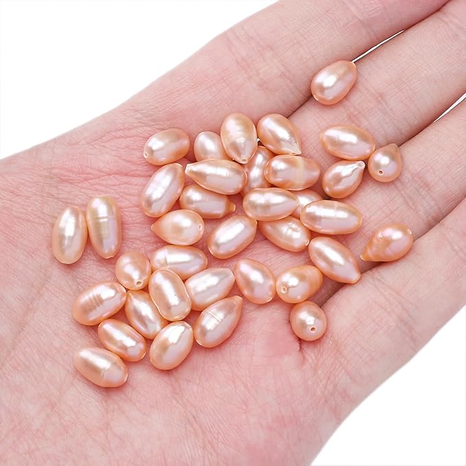 Natural Pearl Beads Rice 6-7mm Pink Freshwater Cultured Loose Gemstone Beads for DIY Jewelry Making 13.8''/Strand HQ