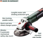 Metabo 6-Inch Angle Grinder | 13.5 Amp | 9,600 RPM | Electronics | Non-locking Paddle Switch | WEP 15-150 Quick