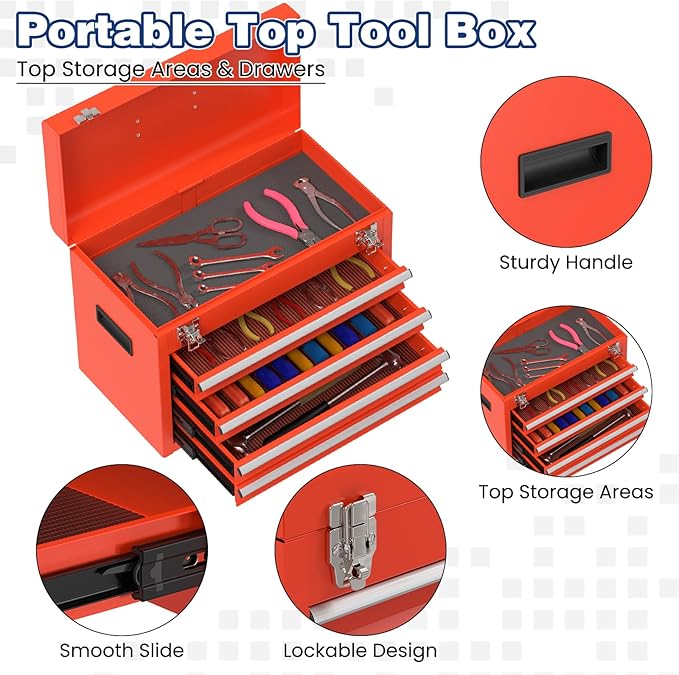 Rolling Tool Box with Wheels, 5-Drawer High Capacity Tool Chest with Wheels, Removable Storage Toolbox with Lock for Garage, Workshop