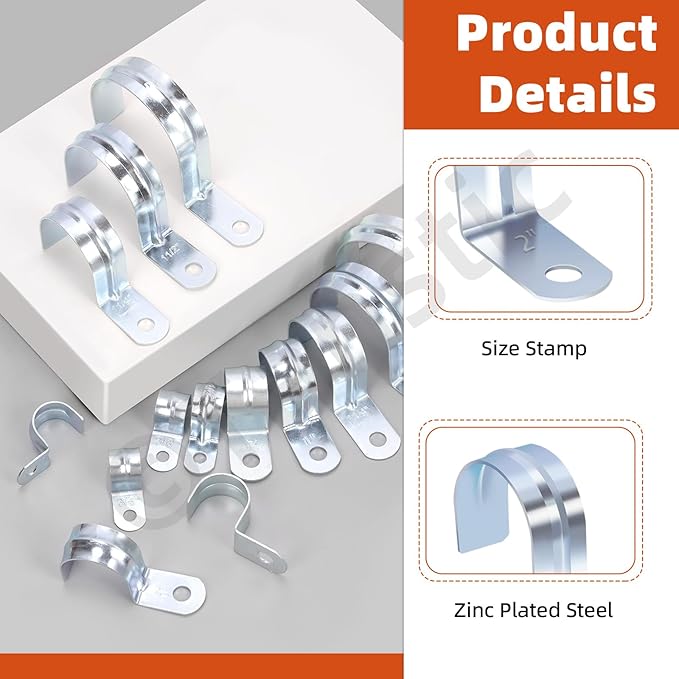 Tanstic 20Pcs 2 Inch EMT Pipe Strap Zinc Plated Steel One Hole Strap Conduit Clamp Rigid Pipe Strap for Pipe Fixing