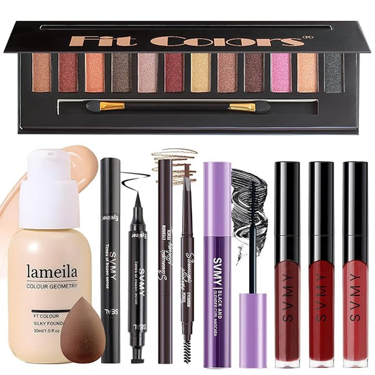 Makeup Gift Set for Teens Girls, Travel Makeup Kit for women, Makeup Full Kit for Beginners & Professionals, Cosmetic Bag Include Matte & Glitter Eyeshadow Palette, Long Lasting Lip Gloss-VeraVaultWomen