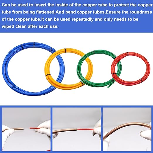 Tnisesm 4Pcs Conditioning Copper Tubing Pipe Extension 4M, 1/4" 1/2" 3/8" 5/8" Built-in Copper Tube Bending Strip Air Conditioning Pipe Bender Kit