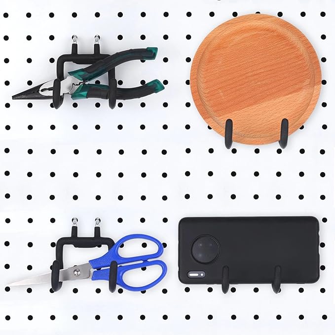 4 Pieces Pegboard Hooks Pegboard Drill Holder Double Power Tool Black Flat Utility Hook Peg Board Organization Accessory for Workbench, Garage Storage(7.48 x 2.8 x 3.66 Inch)