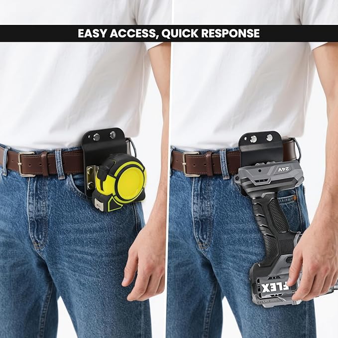 1 Pcs Drill Holder for Tool Belt, Tape Measure Holder with Metal Clip, 2 in Belt Hook Holster for Cordless Drill, Impact Driver, Measuring Tape, Tool Accessories