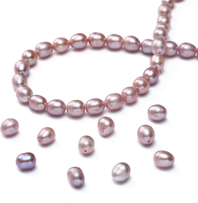 Natural Pearl Beads Rice 7-8mm Purple Freshwater Cultured Loose Gemstone Beads for DIY Jewelry Making 13.8''/Strand HQ