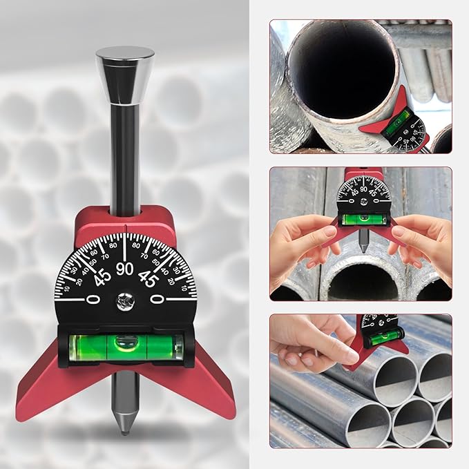 Upgraded Pipe Center Finder Tungsten Punch,Portable Pipefitter Tools with Ultra-High Hardness Punch,2.75" Y-Shape W/Adjustable Dial Bubble Protractor Measure Pipe Diameter From 1.5" To 6" Diameter