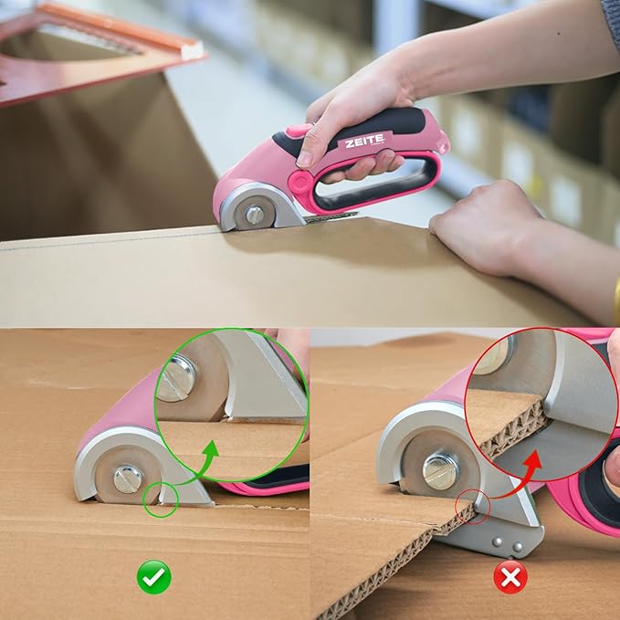 ZEITE 4V Cordless Electric Scissors Cardboard Cutter with 2 x Blades,1 x Storage Case,1 x USB Charging Cable,Rotary Cutter for Box Plastic Carpet Fabric, Easy to Hold and Safety,Pink