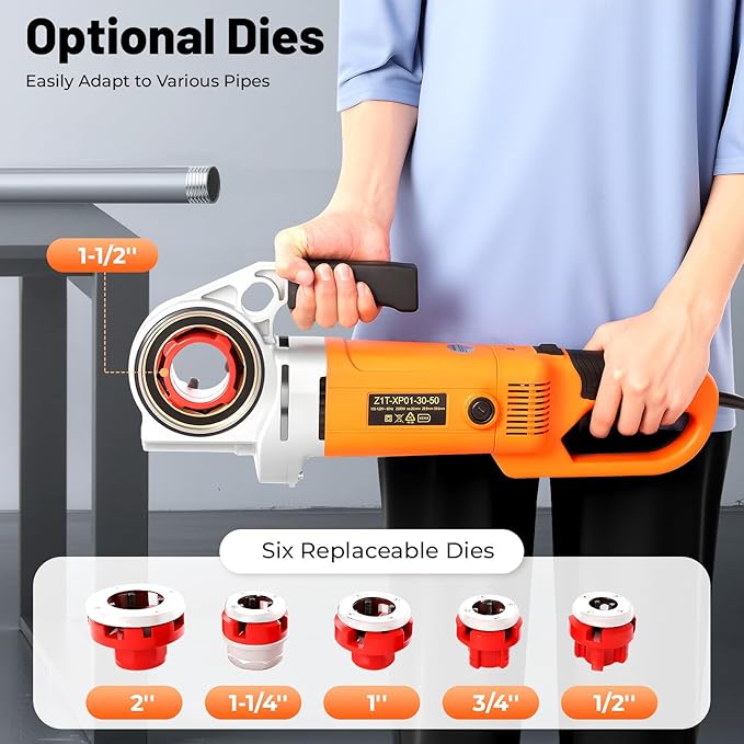 Electric Pipe Threader, 2300W Pipe Threading Machine with 6 Dies (1/2" - 2"), 110-120V Ratchet Pipe Threader Kit, Heavy-Duty Hand-Held Power Drive Kit
