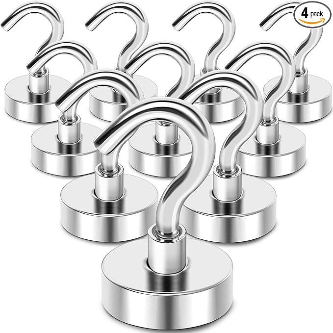 MIKEDE Magnetic Hooks Heavy Duty, 28Lbs Neodymium Magnets with Hooks for Refrigerator, 10Pcs Strong Cruise Hooks for Hanging, Magnetic Hanger for Grill, Toolbox, Storage
