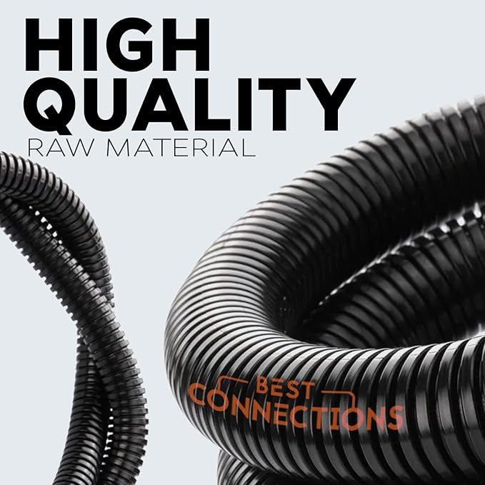 BEST CONNECTIONS (1.5" x 10 ft) Split Wire Loom Flex-Guard Convoluted Tubing Protective Split Cable Sleeves for Automotive Home Industrial Electrical Wires Chemical Resistant Conduit Black