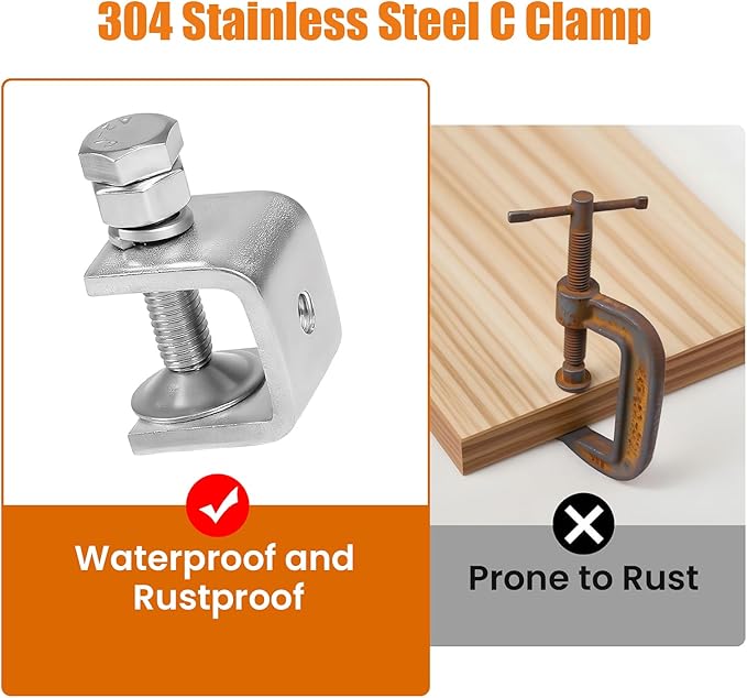 0.8 Inch C Clamps, 6 Pack 304 Stainless Steel C Clamps for Woodworking and Welding,Stable Wide Jaw Opening Tiger Clamp for Construction Household Mount(21mm)