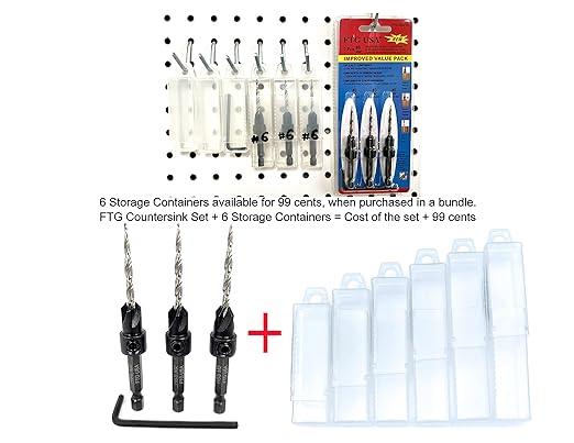 FTG USA Countersink Drill Bit Set 3 Pc #6 (9/64") with Tapered Drill Bits for Woodworking