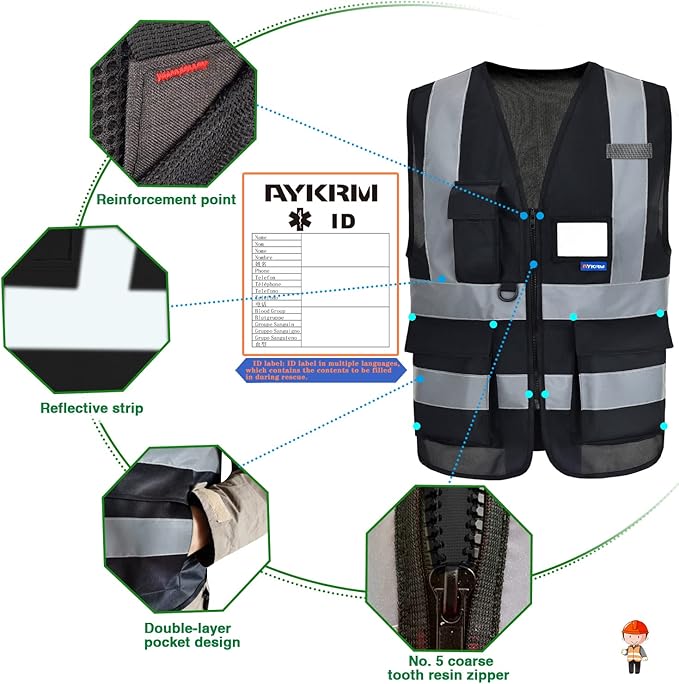 Black safety vests reflective