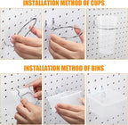 95 Pieces Pegboard Accessories Set Including Pegboard Storage Basket with Hooks Pegboard Cups with Holder Wire Shelf Tissue Storage Box Clothes Board for Garage Storage Craft Workshop (Clear)