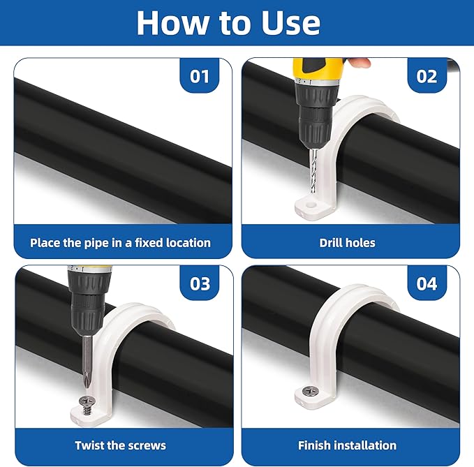 20 Set PVC conduit pipe strap clamps Φ20 MM - SCH 1/2 IN,Two Hole plastic pipe clips