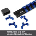 ALOANES 3 PC ABS Socket Organizer, 1/2 inch, Drive Socket Rail Holders, Heavy Duty Socket Racks, Black Rails with Blue Clips