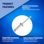 New Age America® 342pcs Blind Pop Rivets & Backup Washers | 3/32" to 1/4" | Silver | 14 Sizes | SAE Size Aluminum Rivets & 304 Stainless Steel Backup Washer | Rivet Kit w Steel Mandrel | Labelled Case