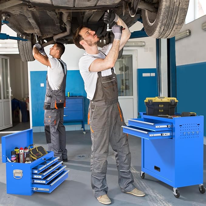 8 Drawer High Capacity Rolling Tool Chest, Metal Tool Box with Wheels and Drawers, Detachable Toolbox with Lock, Heavy Duty Tool Cabinet for Workshop, Warehouse and Garage (Blue)