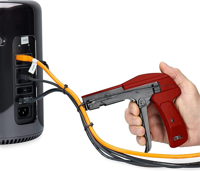 42710 Zip Tie Gun/Cable Tie Install Tool, Adjustable Tension with Built-In Cutter, for Nylon Ties up to 1/4”- Red