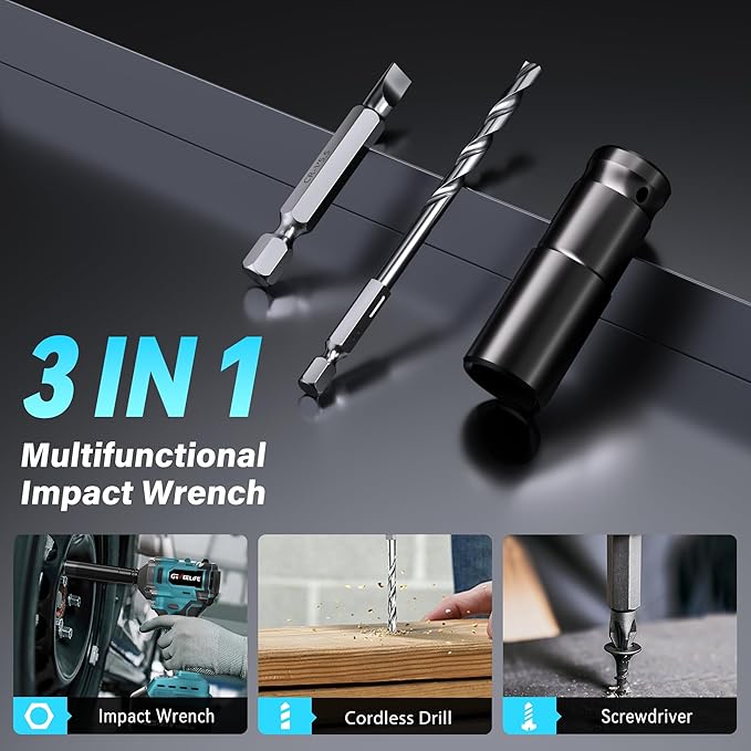 450N.m/332Ft-lbs Brushless Impact Wrench,1/2" Cordless Impact Gun with 4.0Ah Battery & 6 Sockets, Electric Impact Driver for Car/DIY Furniture/Lawn Mower/blue (450N)