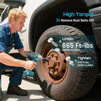 Seesii Impact Wrench 665 FT-LBS(900N.m) 3300IPM 1/2 Impact Gun High Torque Electric Cordless Impact Wrench with 21V 1x4.0Ah Battery 6 Sockets and Case for Home Car Truck Tire Lug Nut Removal Tool Set