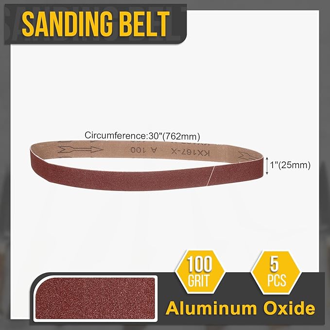 1 x 30 Inch Sanding Belt, 5 Pcs 100 Grit Knife Sharpener Belts Work Sharpening for Belt Sander Knife Carving Tool Metal Working