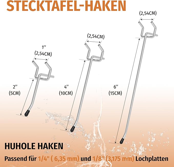 HUHOLE Pegboard Hooks 4 Inch 50PC, Ideal Garage Organization, Wall Storage Tool Organizer, Fit 1/4" 1/8" Peg Board with Plastic Tip (Silver, 4 Inch)