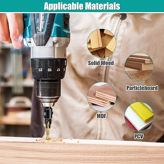 5PCS Countersink Drill Bit Set, Professional Brocas para Madera - Adjustable Wooden Drill Bit Set, Used for Wood Countersink Drill Bit with Depth Stop
