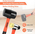 2-Pack Rubber Mallet Hammer Set, 16oz & 35mm Tool for Flooring, Tent Stakes, Woodworking, Camping, Crafts, Jewelry Wood