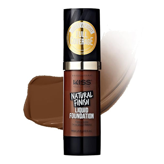 Kiss New York Professional Liquid Foundation - Lightweight and Hydrating Formula, Natural Finish, Control Shine, Cover Pores, Medium to Full Coverage, Green Tea Extract (Cognac)-VeraVaultWomen