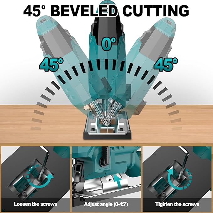 Jigsaw, Cordless Jig Saw Tool for Makita 18V Battery, Varible Speed, with LED Light, 0°-45° Bevel Cuts, 3-Position Orbital Jigsaw for Wood/PVC/Metal Cutting (Tool Only)