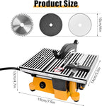 4" Mini Table Saw, 60W 110V Portable Miter Saw Table Saw Bench Electric Cutting Machine for DIY Handmade Woodworking Crafts, with 3 Blades