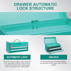 Amazon Basics Steel Tool Box Storage and Organization Drawers, 18.11 x 8.66 x 9.45 in, Turquoise Powder Coated Finish