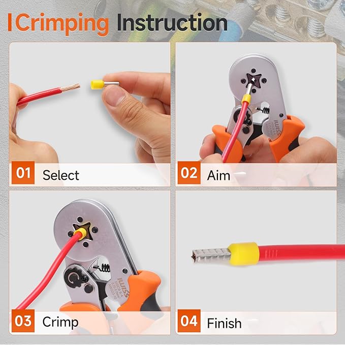 iCrimp Square Ratchet Crimper for End Sleeves and Ferrules AWG23-10 0.25-6mm², Wire Ferrule Crimping Tool (HSC8 6-4)
