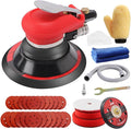 Random Orbital Sander 5" & 6" Pneumatic Palm Sander with Extra 5" Backing Plate, Sponge Polishing Pads, Sandpapers Low Vibration and Heavy Duty for Wood, Composites, Metal