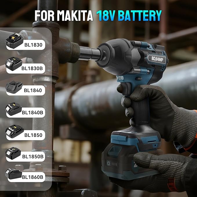 Cordless Impact Wrench 1/2 Inch, 1500 N.m/1106ft-lbs Brushless Impact Wrench Gun Compatible with Makita/Dewalt (No Battery), Electric Power Impact Driver for Car Home (For Makita Battery)