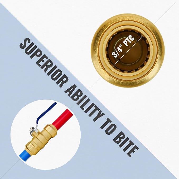 Shut Off Ball Valve 3/4 Inch, SUNGATOR 3/4 Inch Ball Valve, Push-to-Connect Water Shutoff with Blule Handle, No Lead Brass Plumbing Fittings for PEX Pipe, Copper,CPVC, Pack of 1