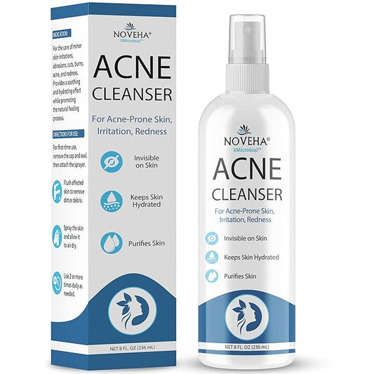 NOVEHA Facial Cleanser For Acne - Hypochlorous Acid Spray - Irritation, Redness & Breakouts Relief - Ideal for Active Teenage & Adult Athletes Post-Workout - Safe for Multiple Daily Uses - 8 oz-VeraVaultWomen