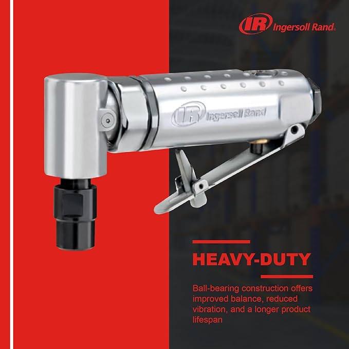 Ingersoll Rand 301B Air Die Grinder – 1/4", Right Angle, 21,000 RPM, Ball Bearing Construction, Safety Lock, Aluminum Housing, Lightweight Power Tool, Black