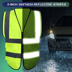 15 Pack Reflective Safety Vests with Pockets and Zipper Construction Work High Visibility Vest for Men Women(Medium,Fluorescent Green)