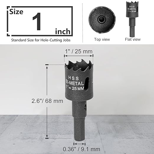 1 Inch Hole Saw with 9.1mm Triangle Shank Arbor, JTemgle Bi-Metal Hole Saw Heavy Duty Hole Cutting Tool for Cornhole Boards, Recessed Lights, Wood, Plastic, Drywall & Soft Metal