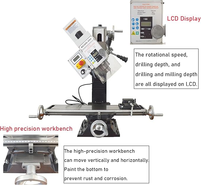 Benchtop Mini Milling Drilling Machine, Brushless Milling Drilling Machine, 110V, 1100W, 50-2250rpm