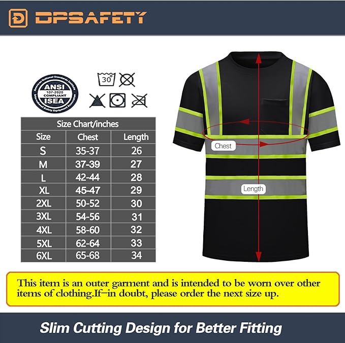 High Visibility Shirts Quick Dry Safety T Shirts with Reflective Strips and Pocket Short Sleeve Mesh Hi Vis Construction Work Class 2 Shirt for Men/Women Black,Small