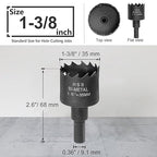 1-3/8 Inch Hole Saw with 9.1mm Triangle Shank Arbor, JTemgle Bi-Metal Hole Saw Heavy Duty Hole Cutting Tool for Cornhole Boards, Recessed Lights, Wood, Plastic, Drywall & Soft Metal