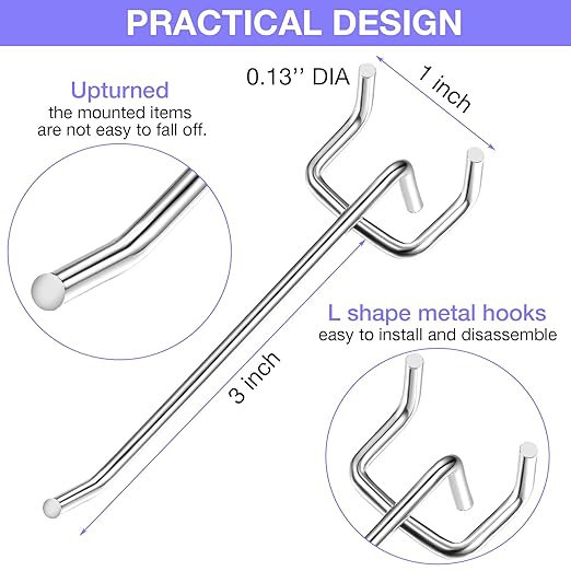 Moxweyeni 150 Pack Pegboard Hooks 3 Inch Metal Display Hooks Suitable for 1/8 Pegboard Accessories for Garage, Office, Kitchen, Store