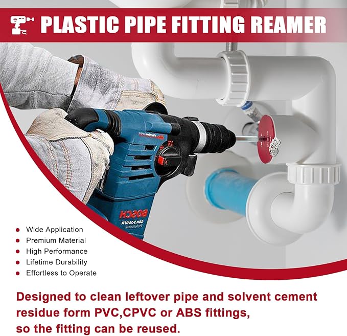 PVC Pipe Reamer, 6 Piece Plastic PVC Pipe Fitting Saver Kit Fit into Standard 1/2" Drills PVC Socket Saver Tool Contains 3/4inch, 1inch, 1-1/2inch, 2inch, 3inch, 4inch Head